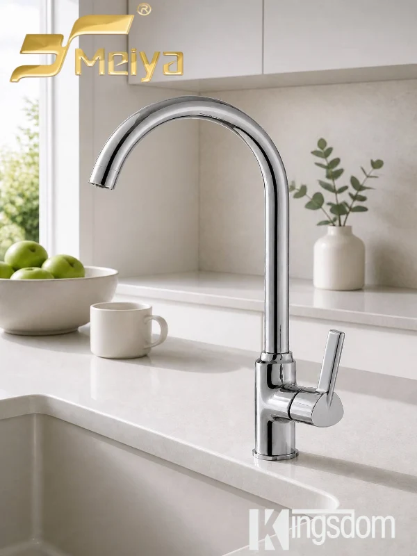 Torneira de cozinha elegante com pescoço de ganso de arco alto